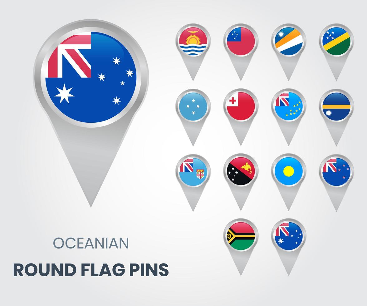 Oceania Round Flag Pins, Map Pointers vector