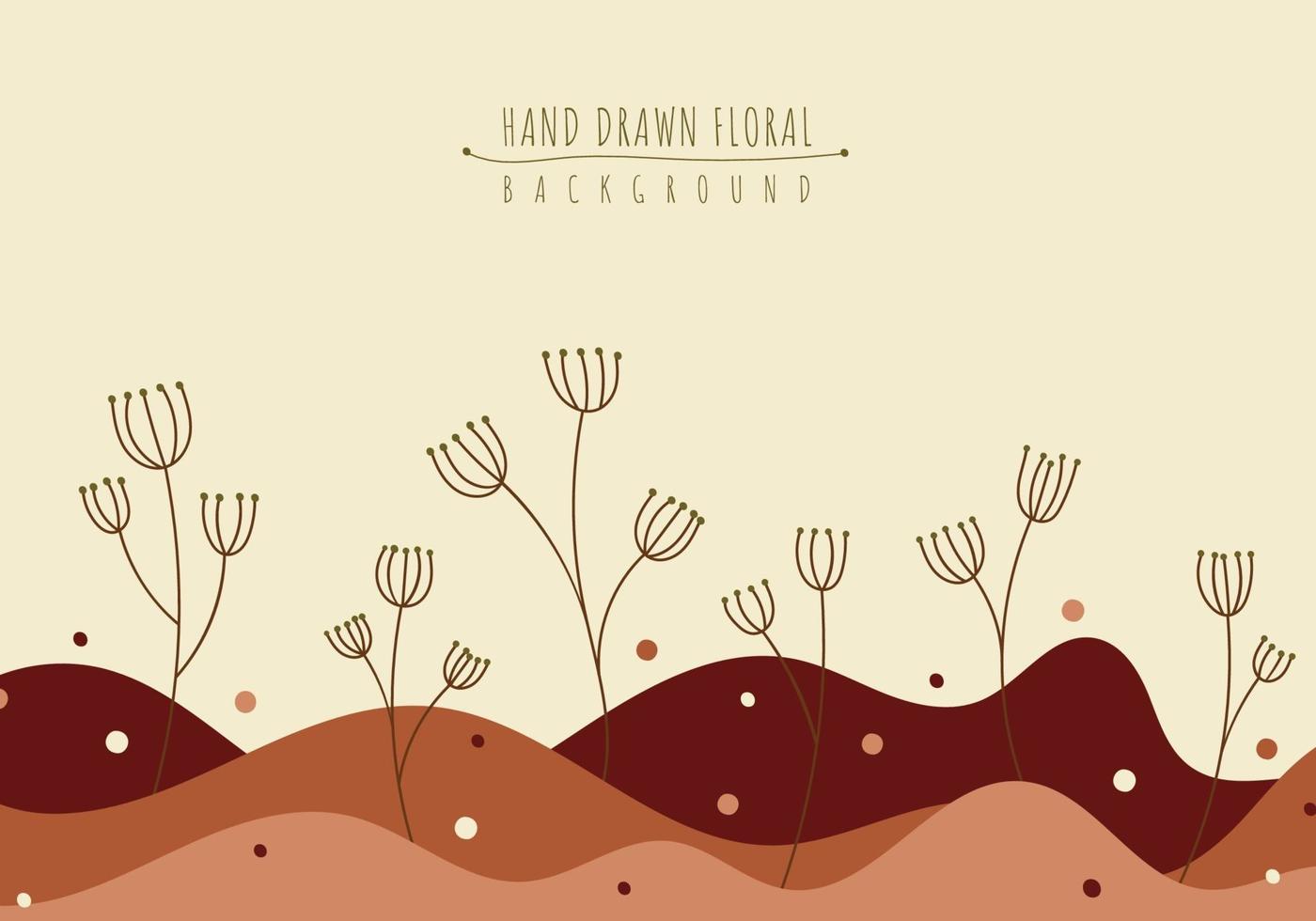 Hand drawn floral line art graphic landscape background. vector