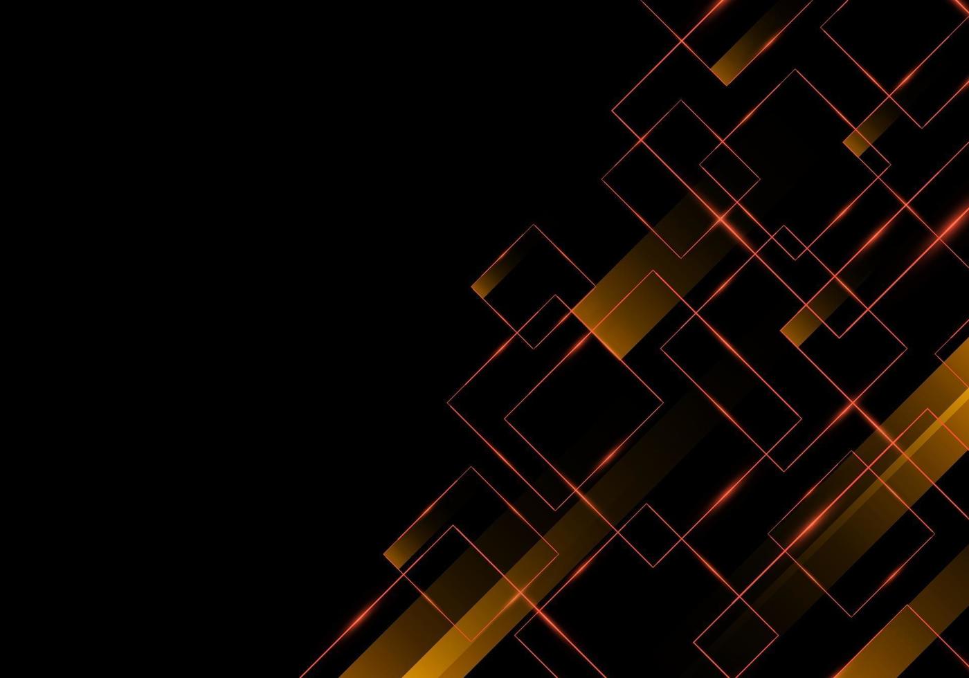 Abstract geometric red glossy square and stripes with glow light on black background technology concept vector