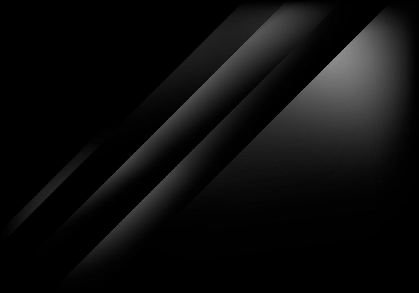 Rayas diagonales negras y grises brillantes abstractas en capas con un diseño de lujo moderno y ligero sobre fondo oscuro y textura vector