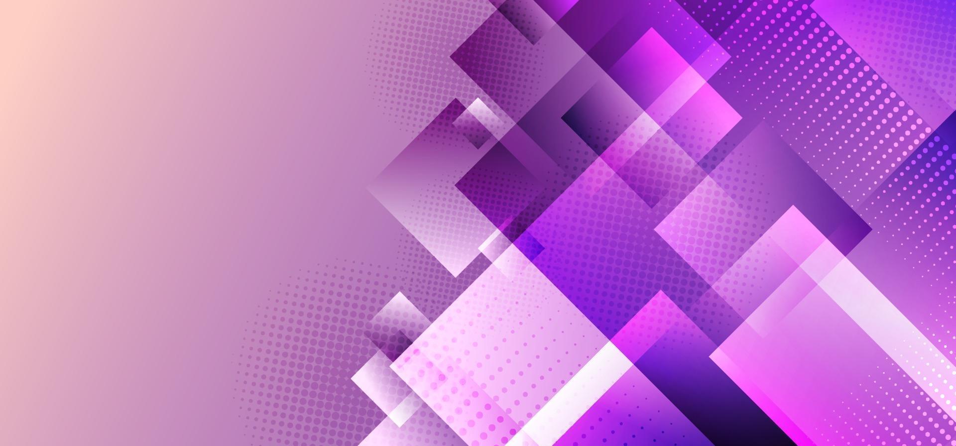 Abstract purple squares geometric overlapping layers with glowing light background vector