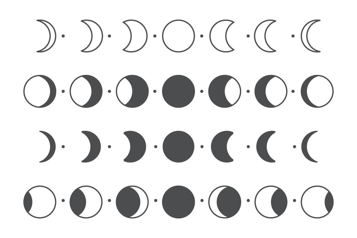 Vector lunar phase of the moon Simple circle shape design Isolated on white background.