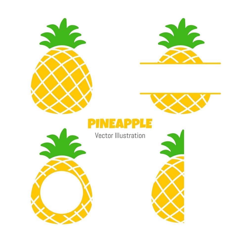 Pineapple fruit in summer. Pineapple text frame Isolated on white background vector