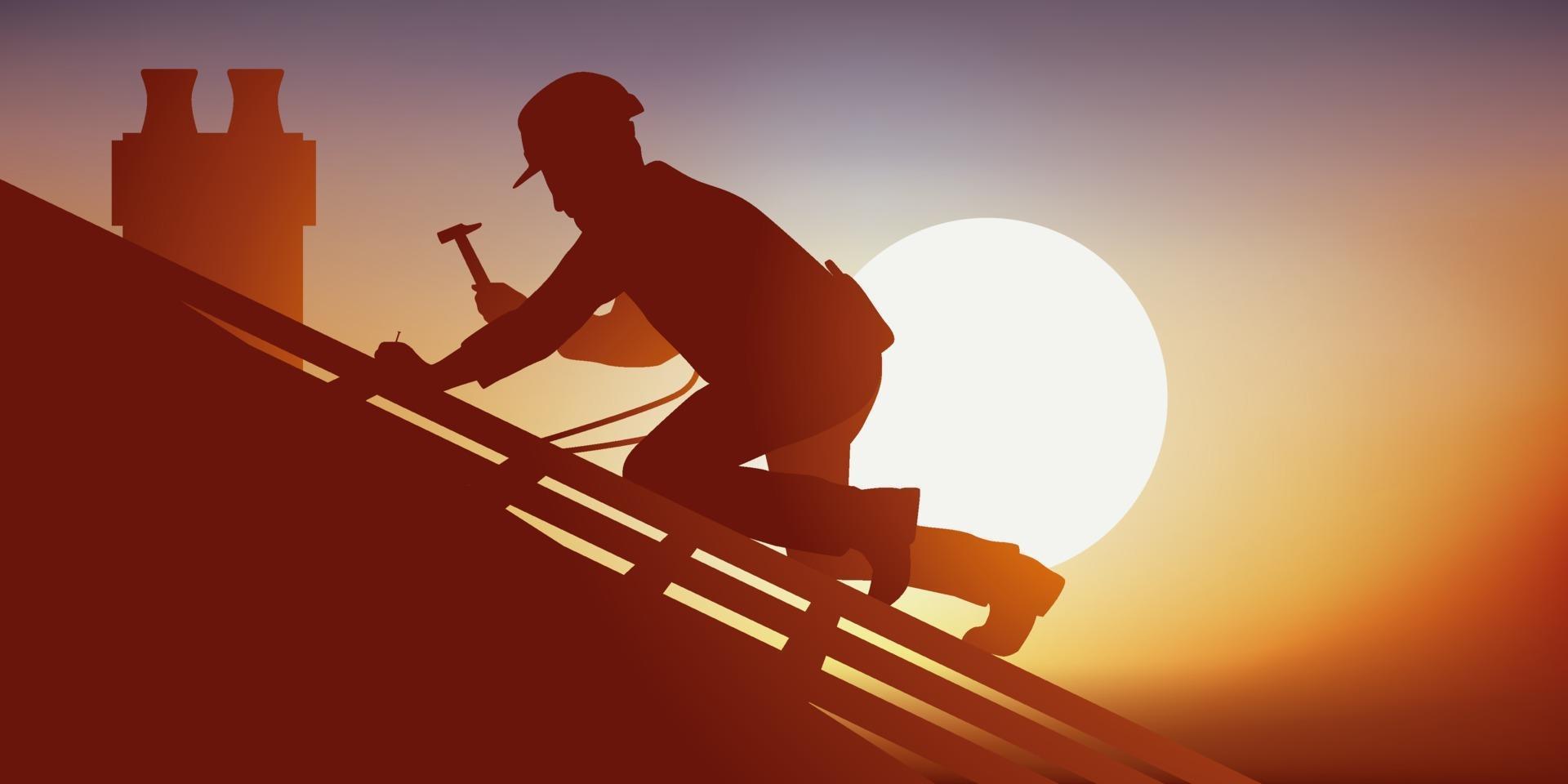 A Carpenter Working on a Roof vector