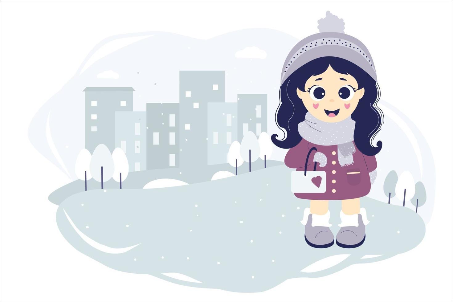 A cute girl outdoors during winter vector