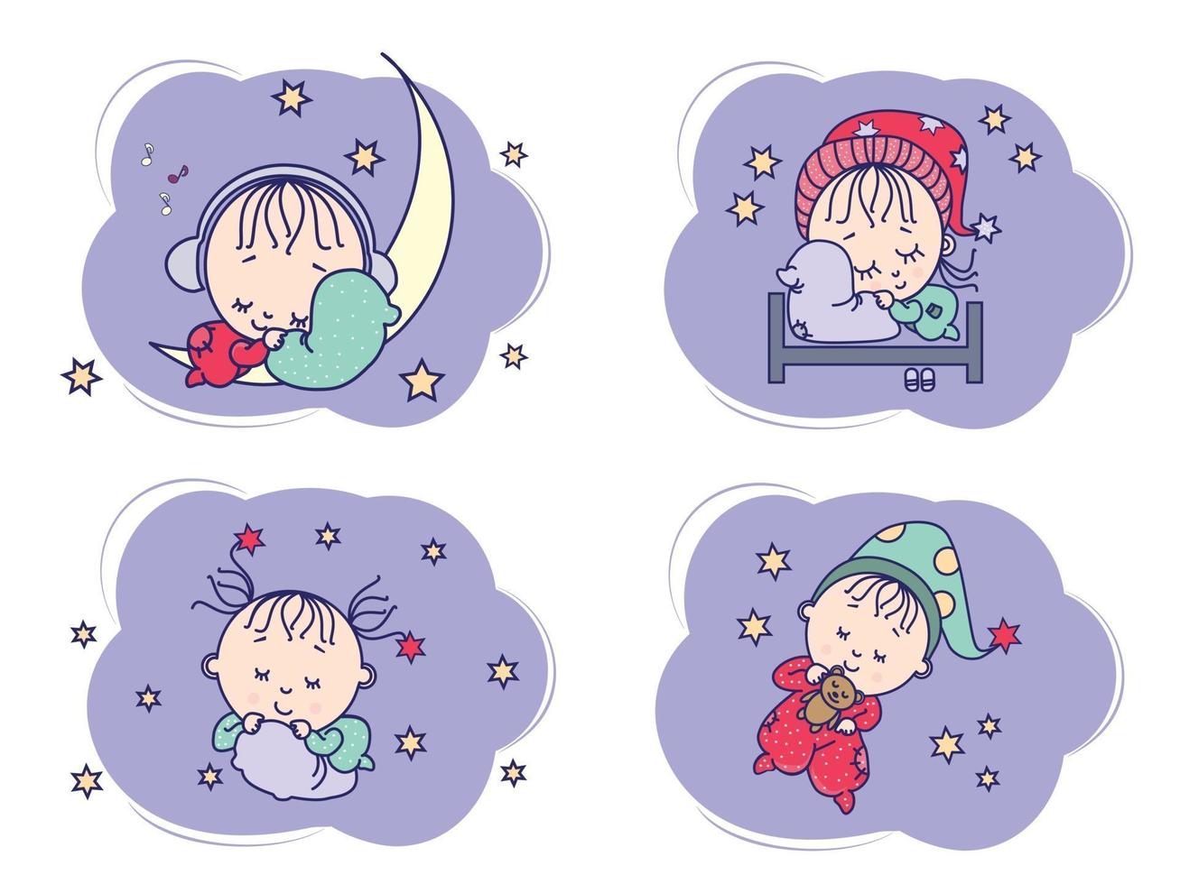linda colección de bebés durmiendo vector