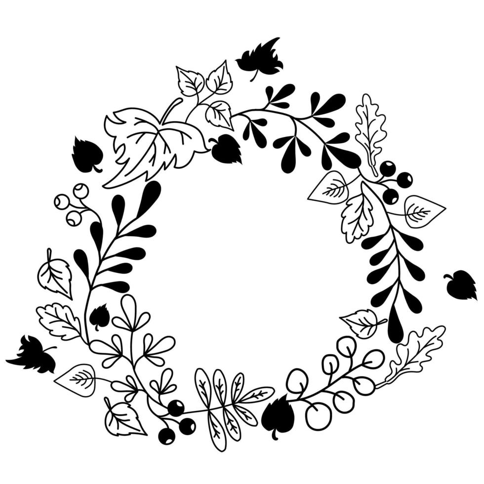 Autumn leaves and berries wreath vector