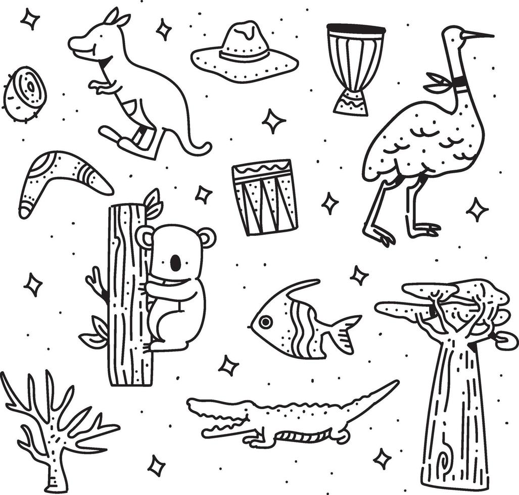 Australia estilo doodle. estilo de dibujo de australia vector