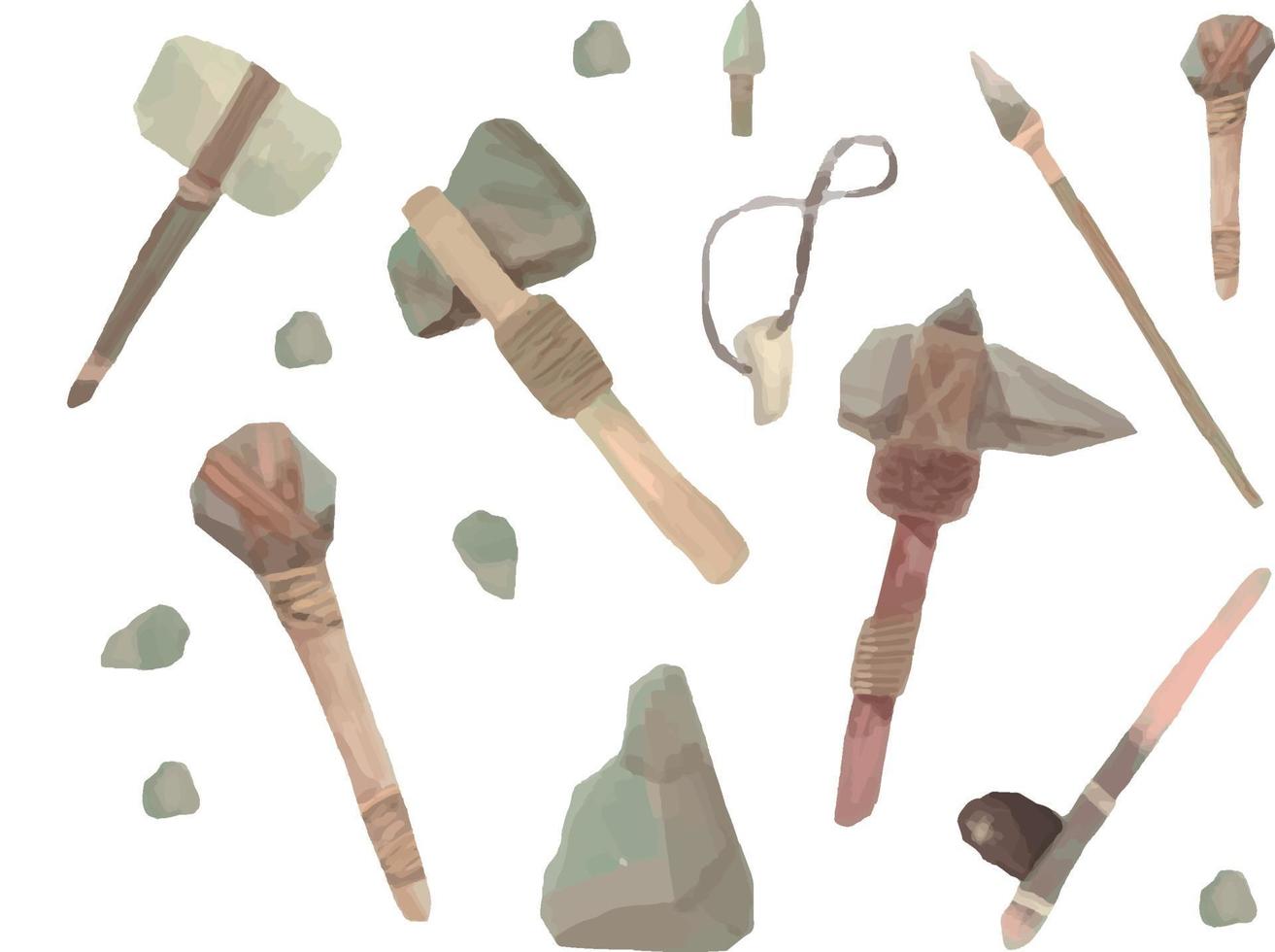 estilo de doodle de armas de la edad de piedra. estilo de dibujo de la edad de piedra vector