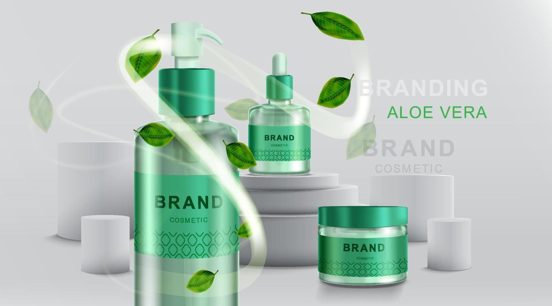 Download Cosmetics Or Skincare Product Bottle Mockup And Aloe Vera With Geometric Background Vector Illustration 2247548 Vector Art At Vecteezy