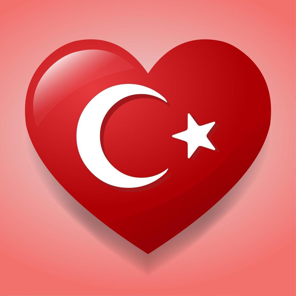 Corazón con ilustración de símbolo de bandera de Turquía vector