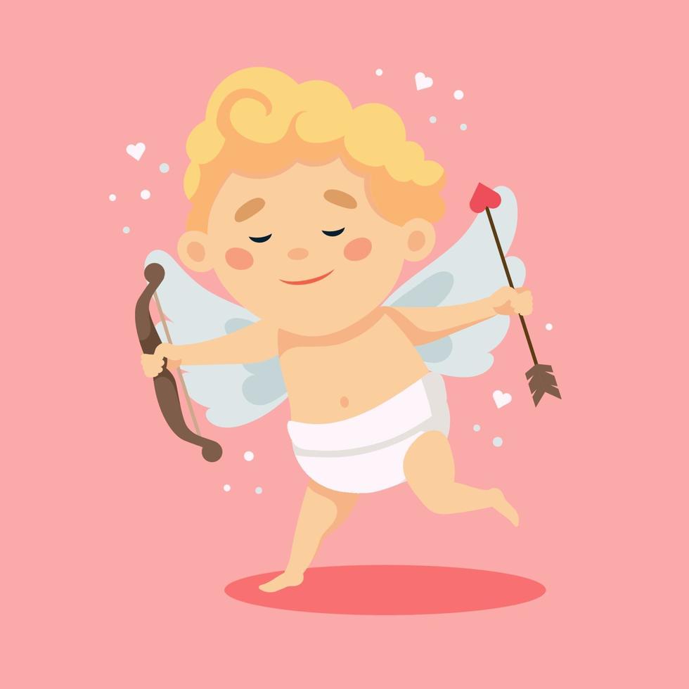 Cute cupid character. Happy Valentine's day vector illustration in cartoon style