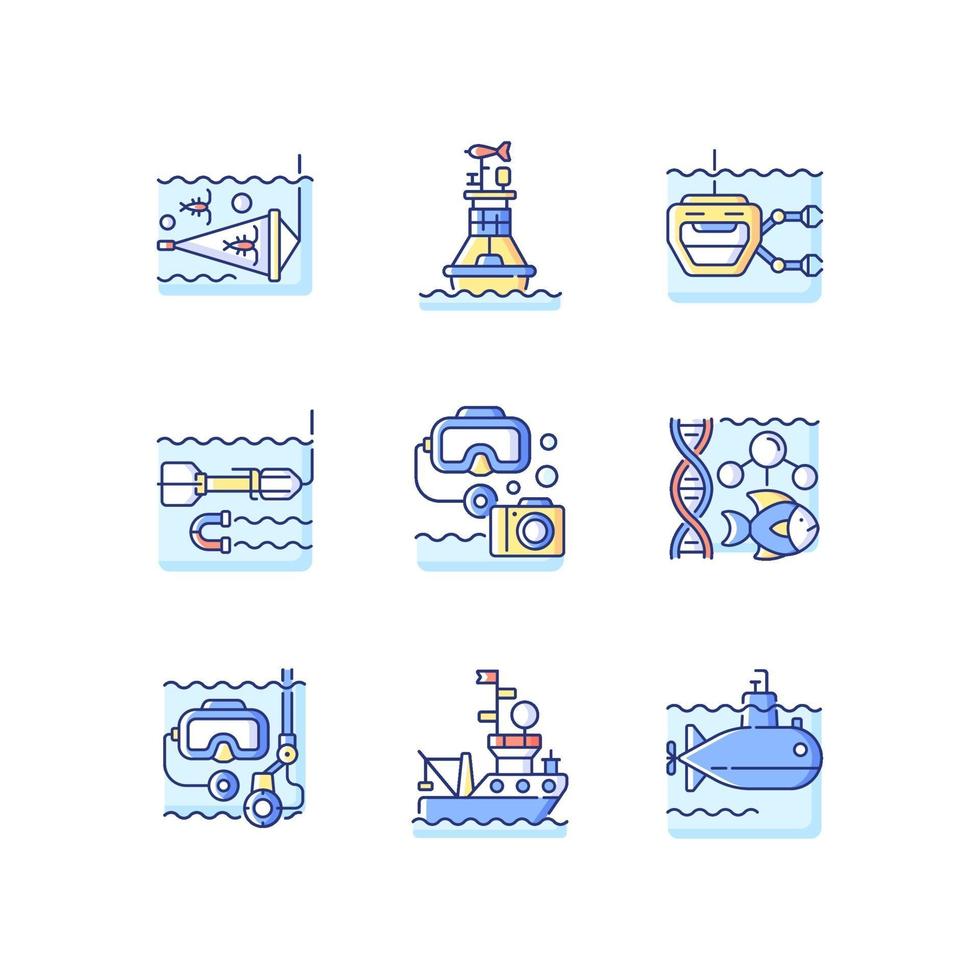 conjunto de iconos de color rgb de exploración marina vector