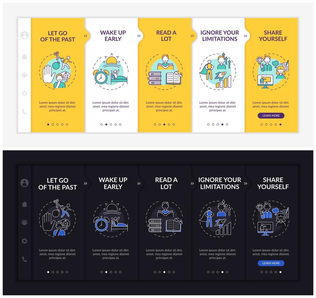Self-development tips onboarding vector template