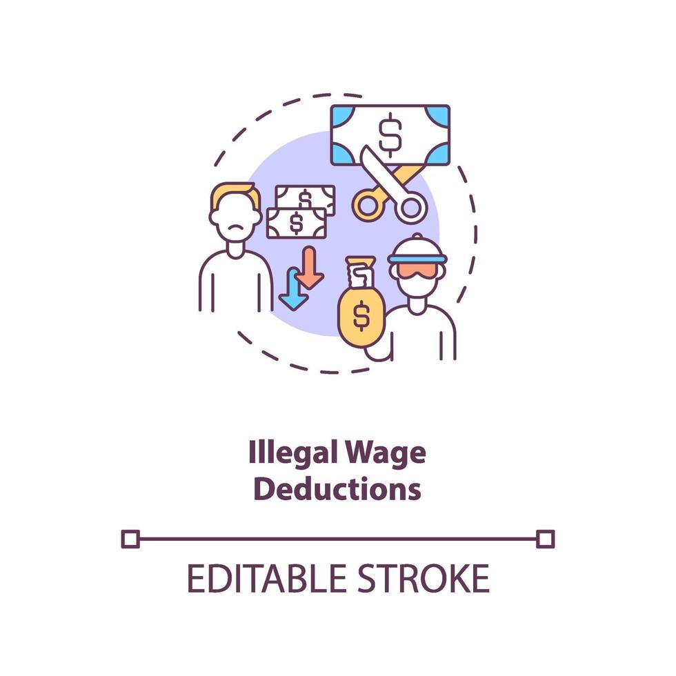 Illegal wage deductions concept icon vector