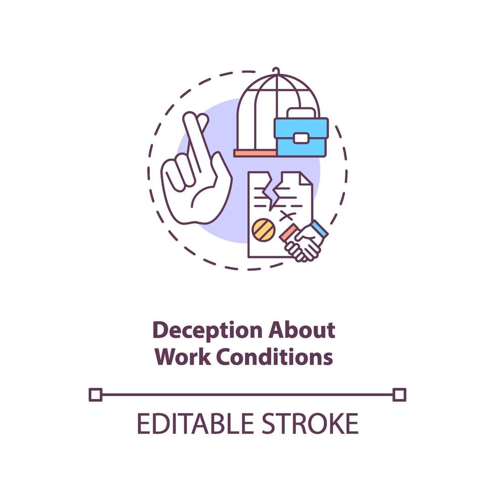 Deception about work conditions concept icon vector