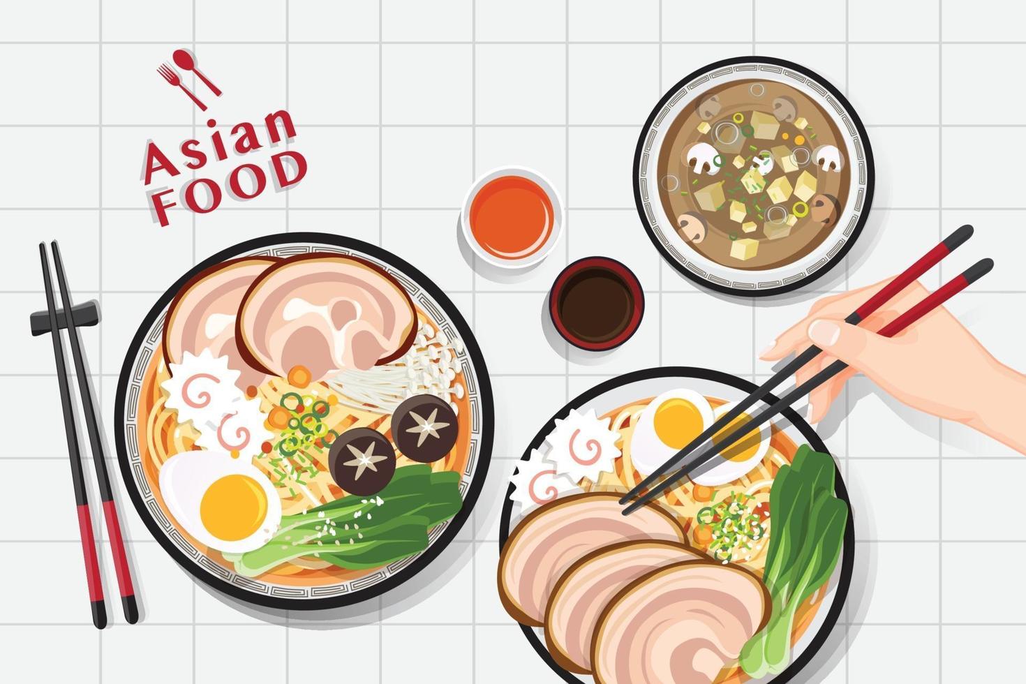 Ramen noodle, Traditional Asian noodle soup, Illustration vector. vector