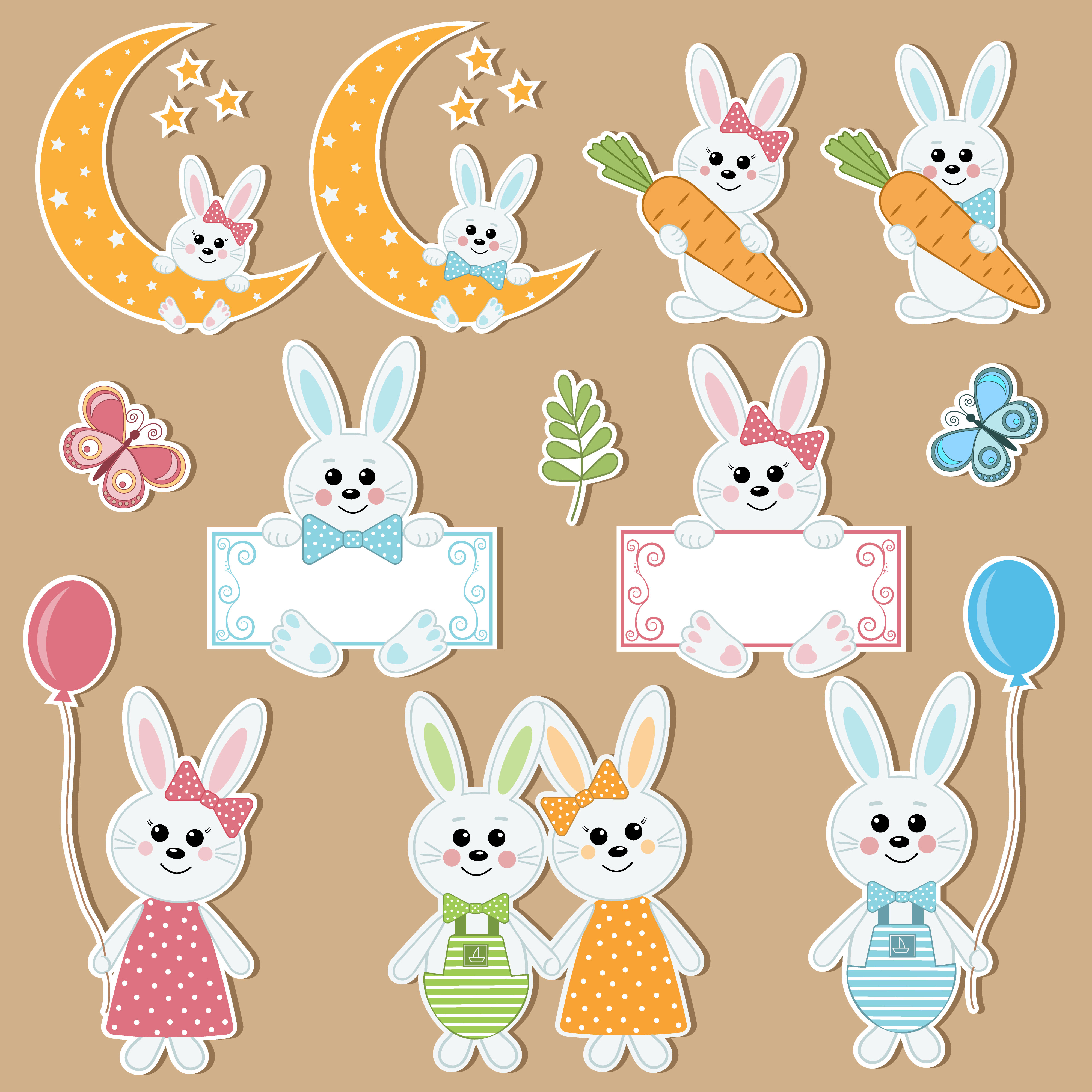 Cute bunny character sticker set 2248256 Vector Art at Vecteezy