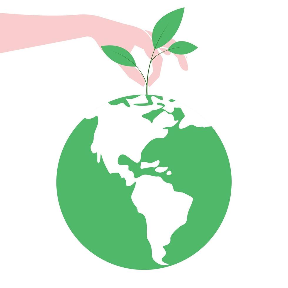 Hands plant small plants on the earth. Green Earth Day for better future. vector