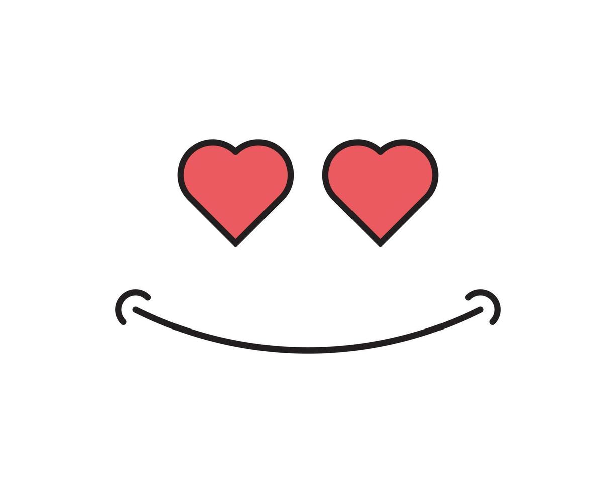 Smiley face in love line art vector icon