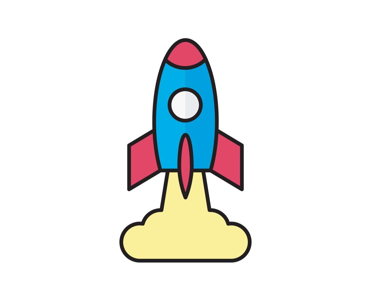 Linear rocket icon. Pictogram of spaceship in outline style on white vector
