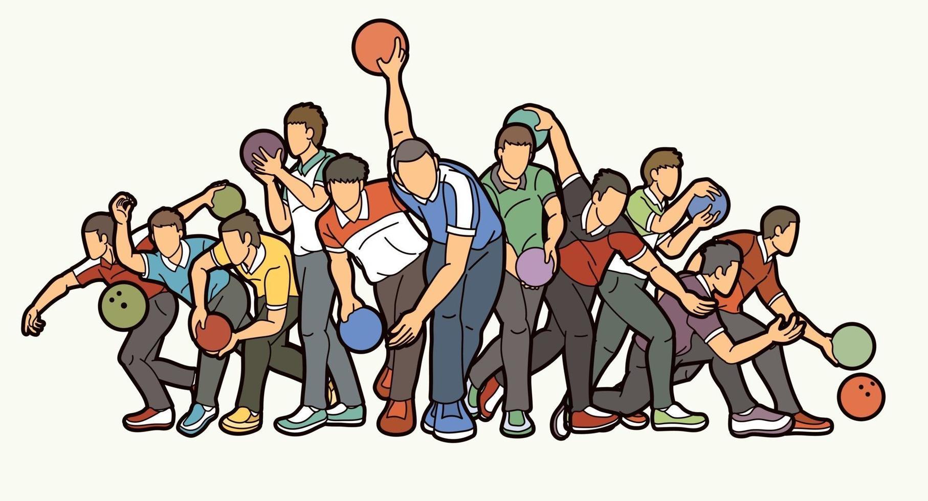 Group of Bowling Sport Men Players Action vector