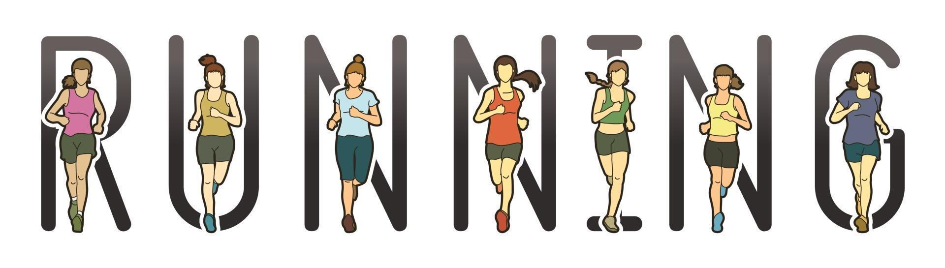 corredor de maratón de mujeres con texto corriendo vector