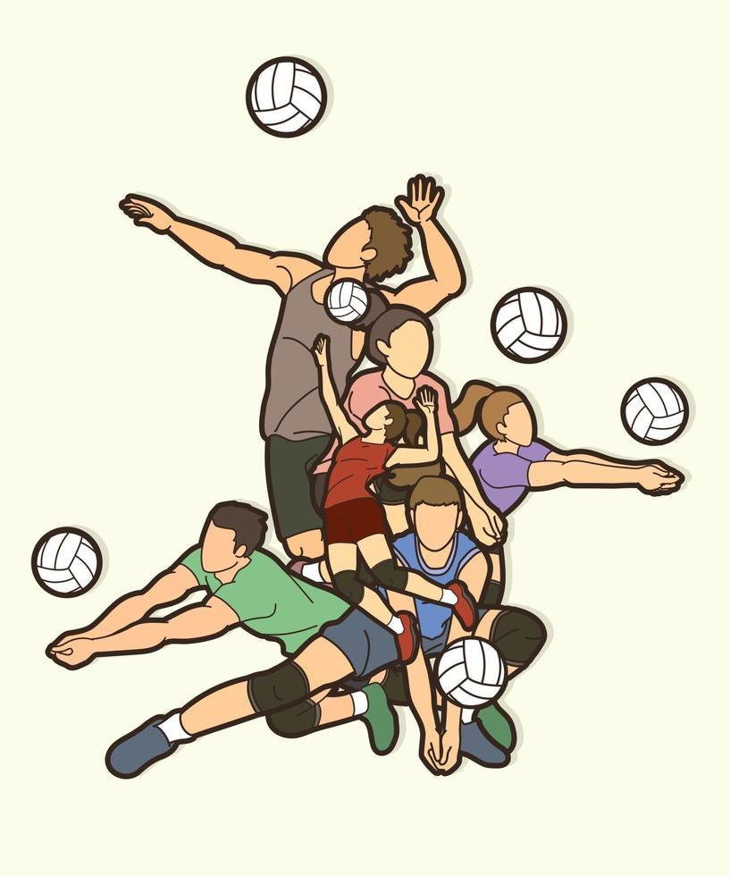 grupo de jugadores de voleibol vector