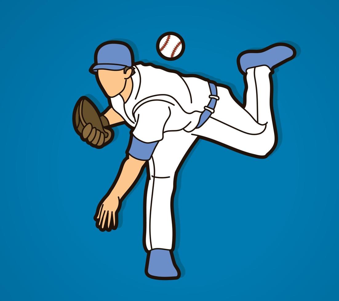 jugador de béisbol, lanzar, pelota, acción vector