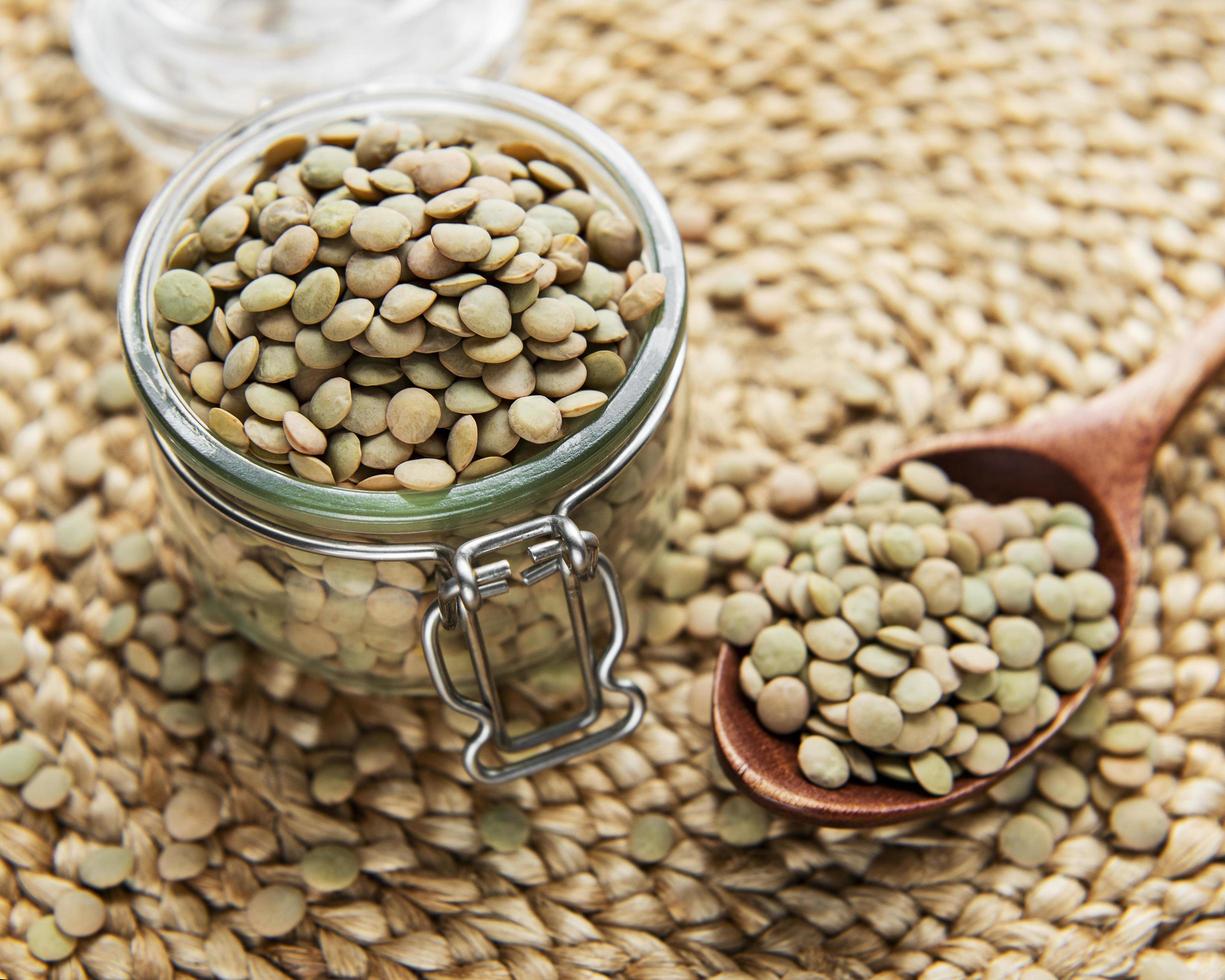 Raw lentil on a table photo