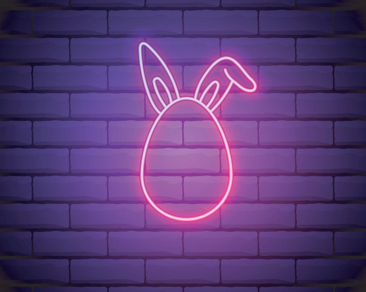 vector realista aislado letrero de neón de huevo de Pascua con orejas de conejo