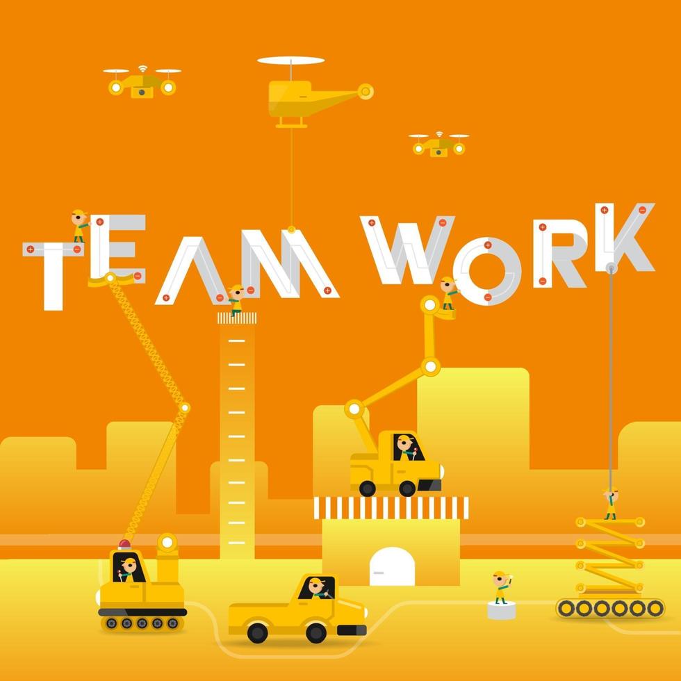 concepto de construcción de edificios de trabajo en equipo vector