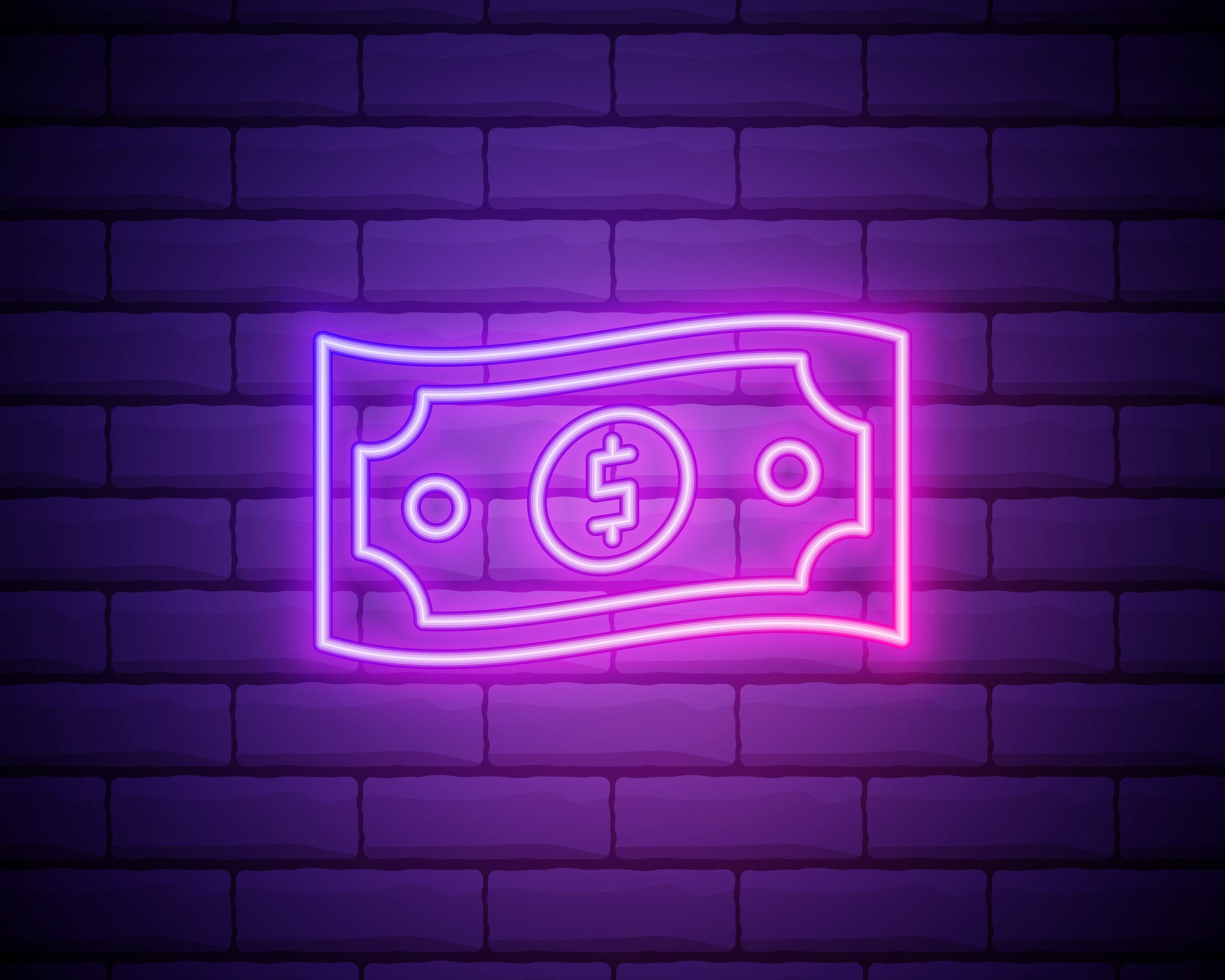 paquete de letrero de neón de billete de un dólar. concepto de dinero