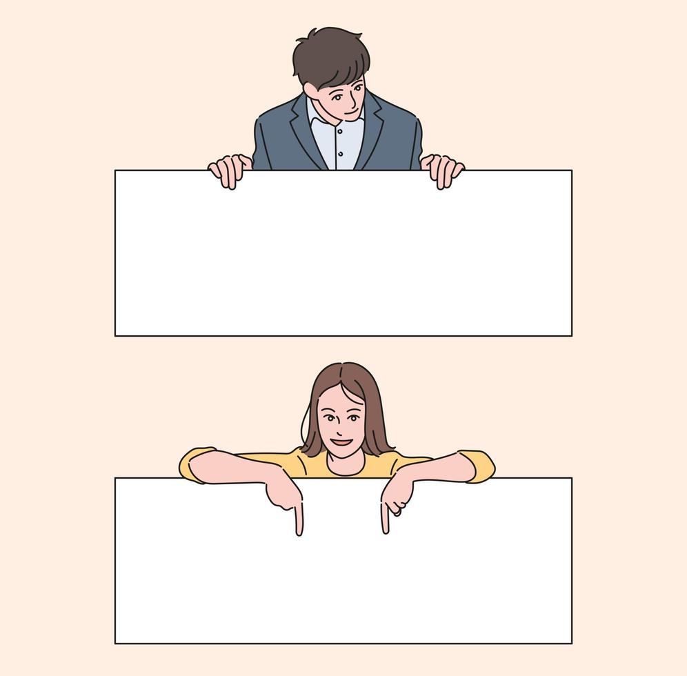 Man and woman with blank signs vector