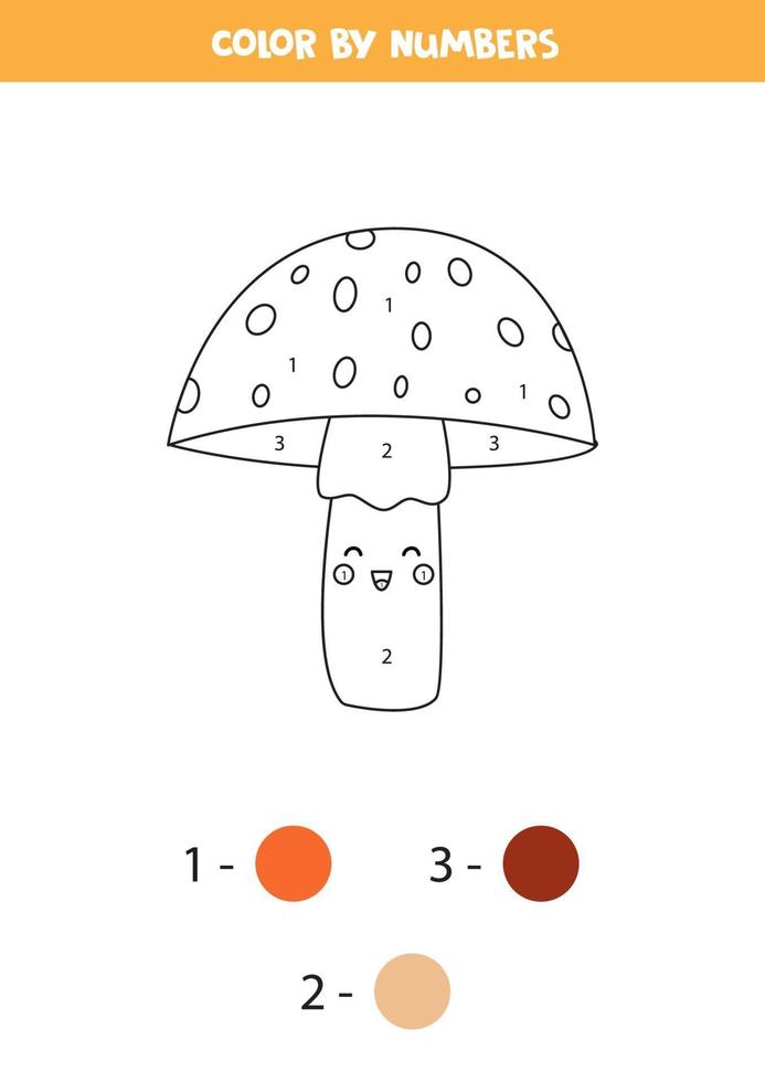 Coloring book for kids. Cute kawaii fly agaric. vector