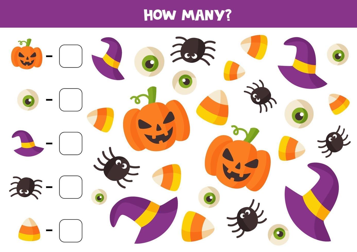 Math game with cute cartoon Halloween elements. vector
