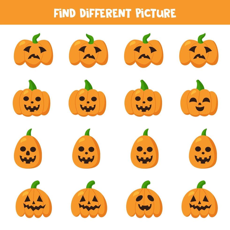 Find Halloween pumpkin which is different from others. vector