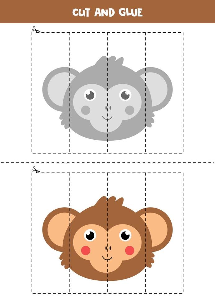 Cut and glue game for kids. Cute cartoon jungle monkey. vector