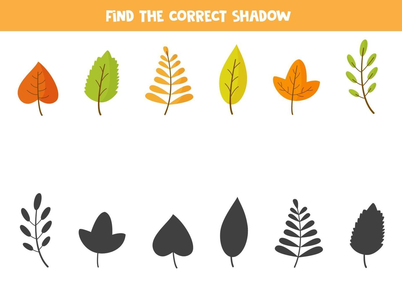 Match autumn leaves and their shadows. Logical puzzle. vector