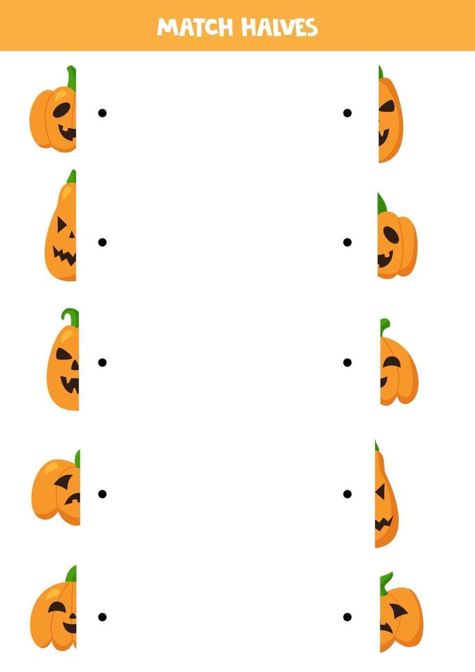 Match halves of Halloween jack o lantern pumpkins. vector