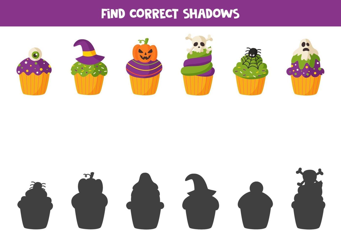 Juego de cortar y pegar cupcakes de halloween para niños. vector