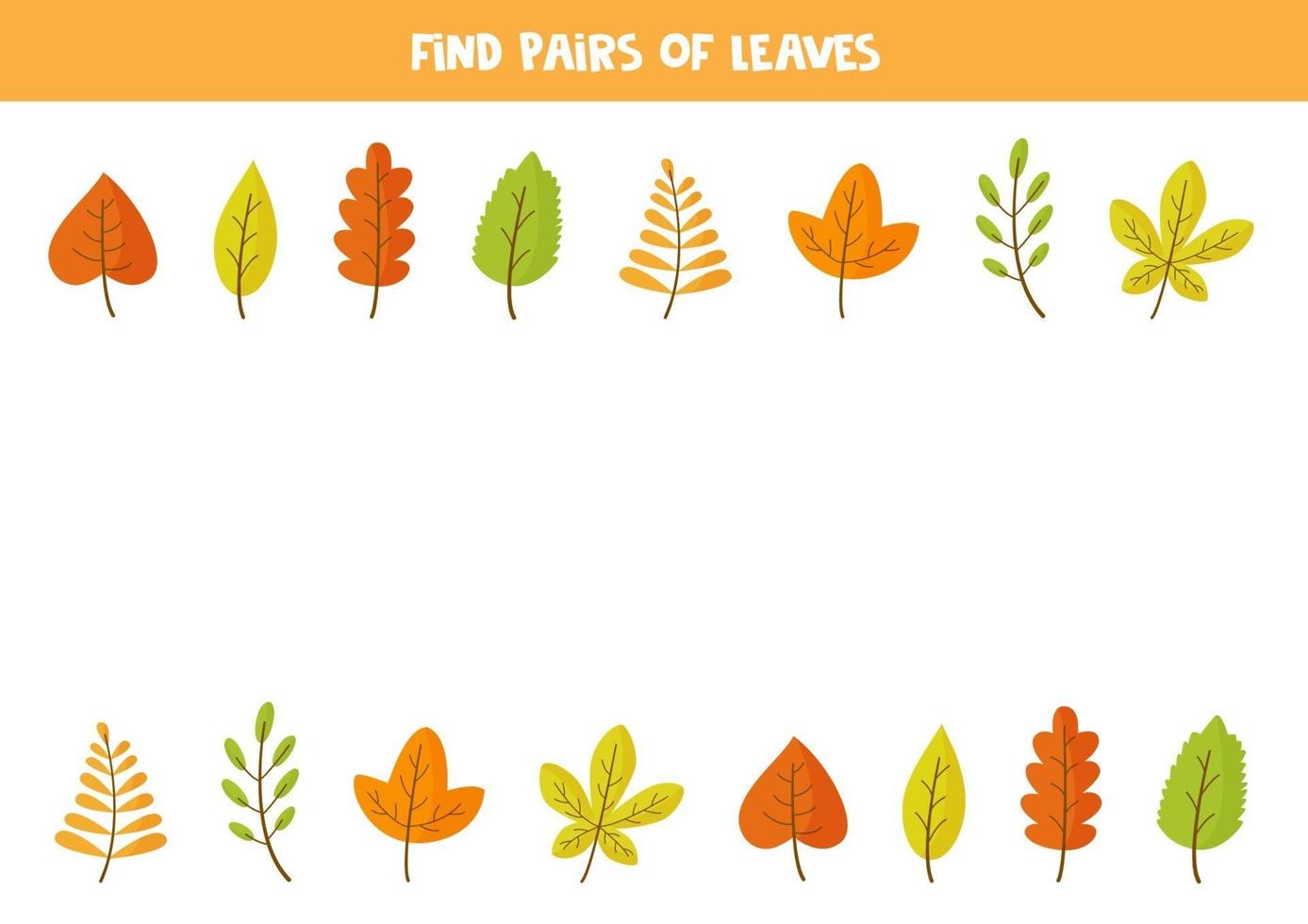 Find pair of each autumn leaf. Game for kids, vector