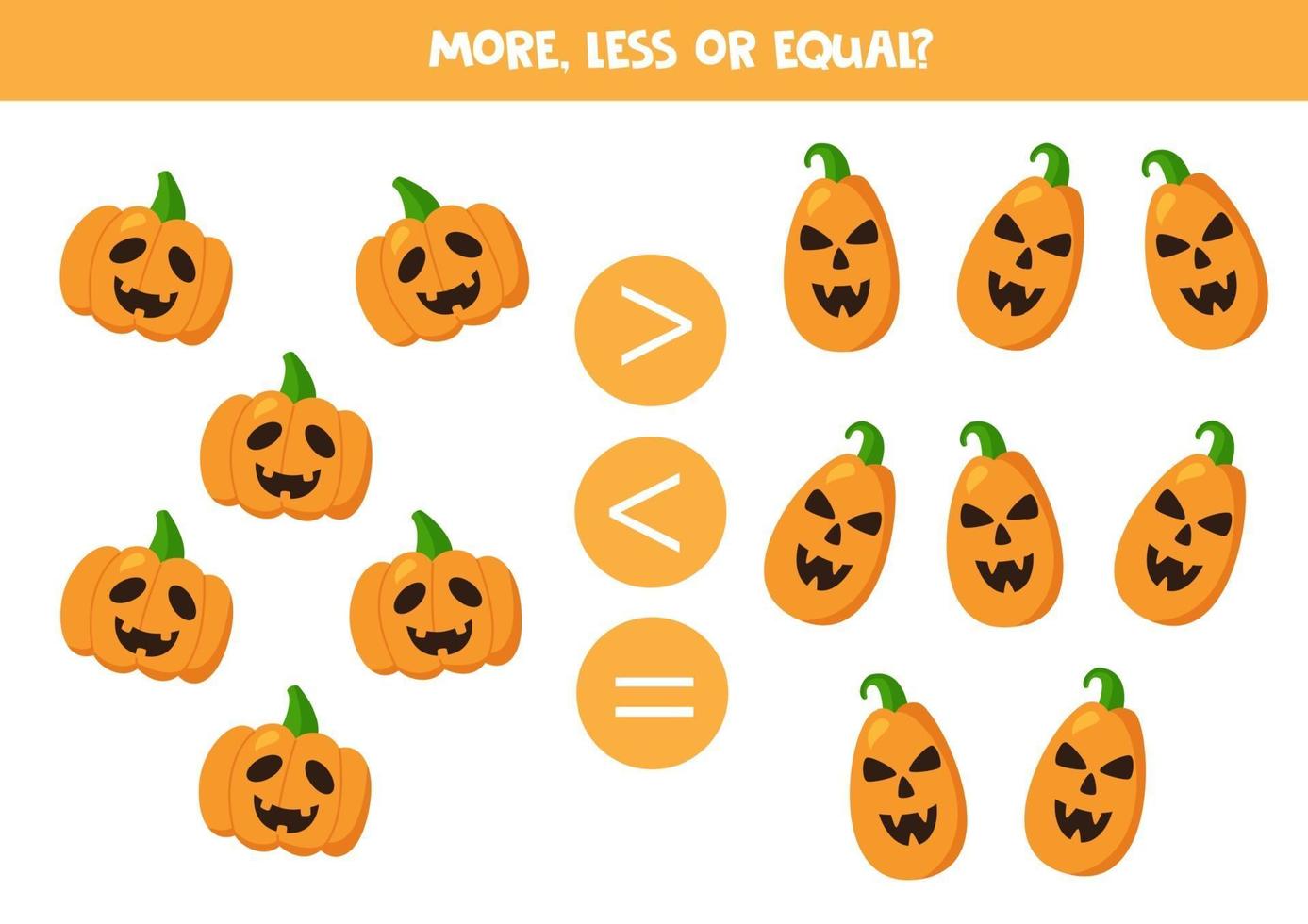 más, menos o igual con las espeluznantes calabazas de Halloween. vector