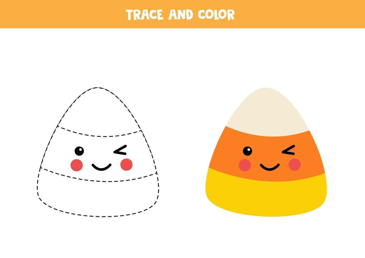 Trace and color cute kawaii Halloween sweet. vector