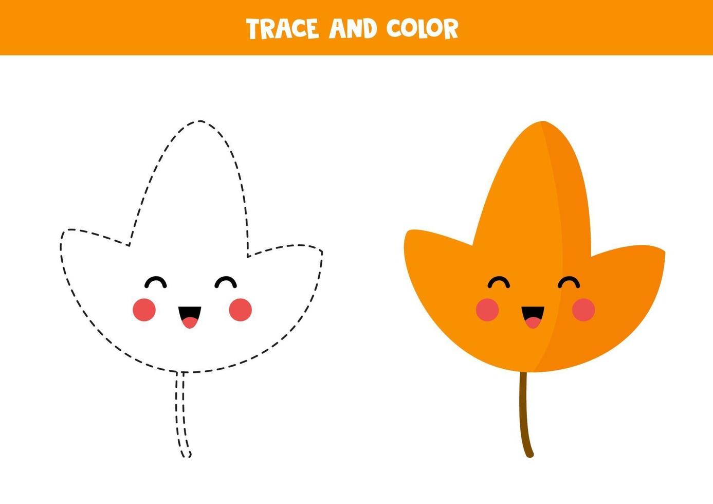 Tracing lines with kawaii leaf for kids. vector