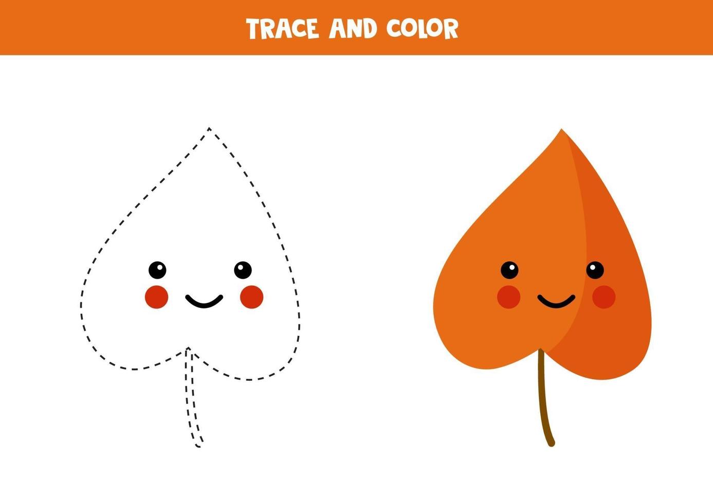 Tracing lines with kawaii leaf for kids. vector