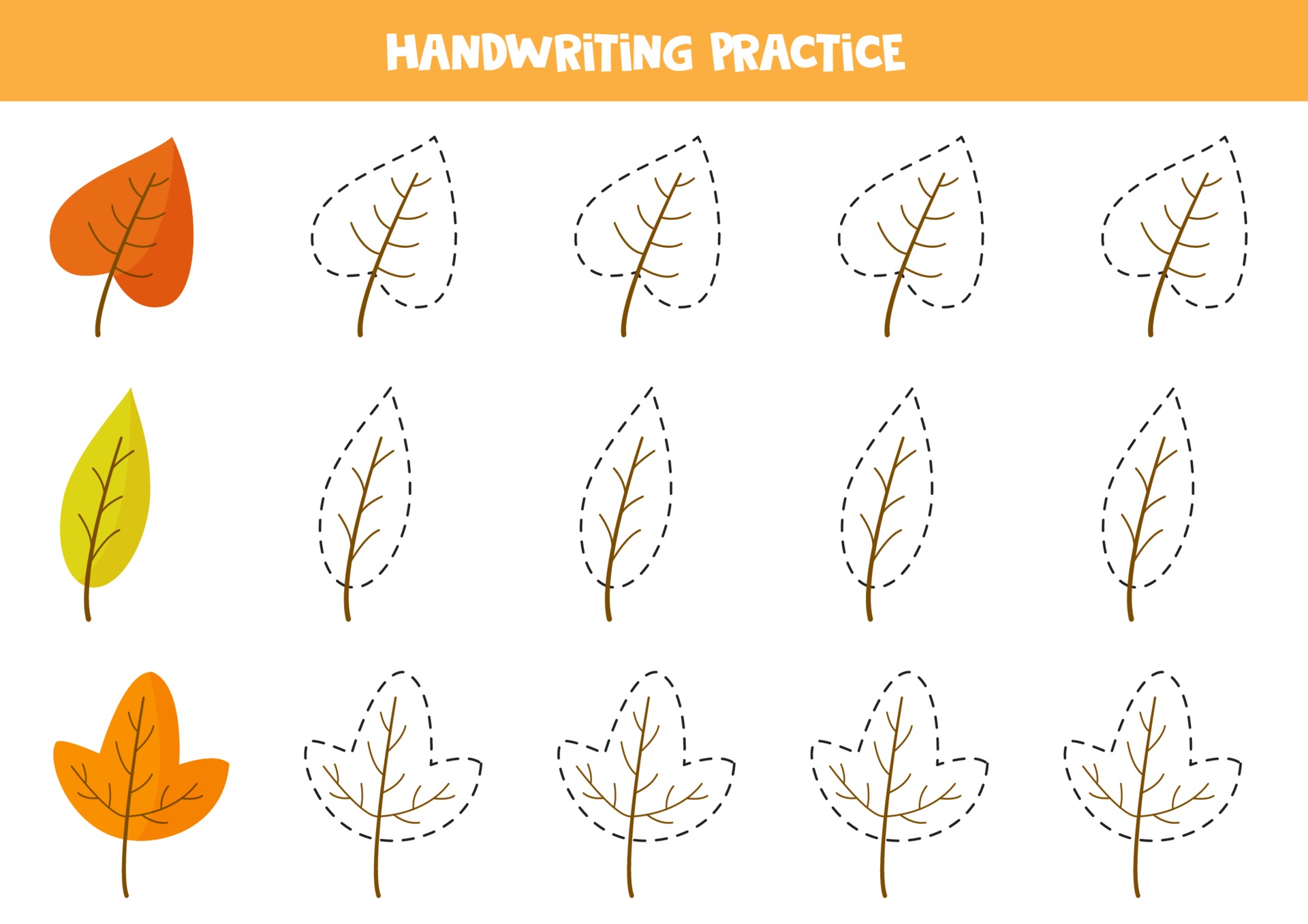 Trace contours of autumn leaves. Educational worksheet. 2248861 Vector
