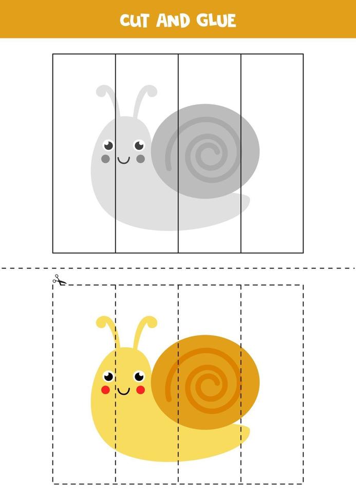 Cut and glue game for kids. Cute snail. vector