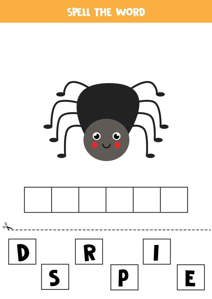 juego de ortografía para niños. araña de dibujos animados. vector