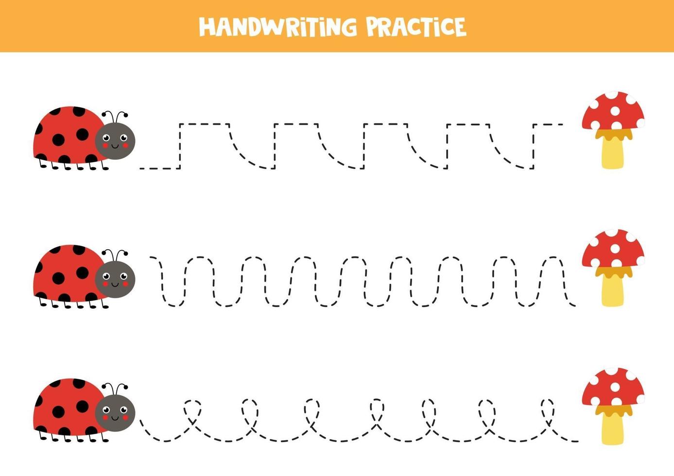 Trace the lines with cute ladybird. Writing practice. vector